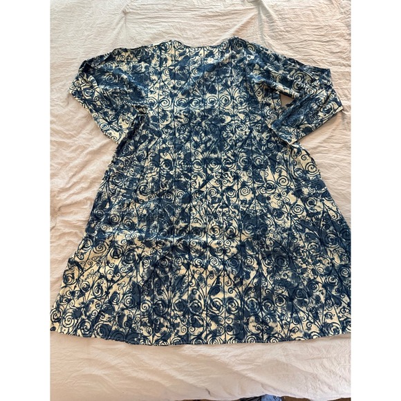 Madame Hall Blue White Batik Scroll Print Midi Dress Long Sleeve Pockets XL - Picture 10 of 10